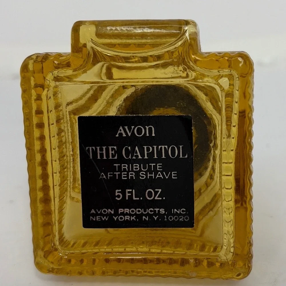 Vintage Avon The Capitol Tribute After Shave Amber Glass Bottle Decanter 5oz